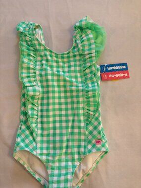 Ruffle Butts Spring Bud One Piece Gingham Size 7 Swimsuit NWT